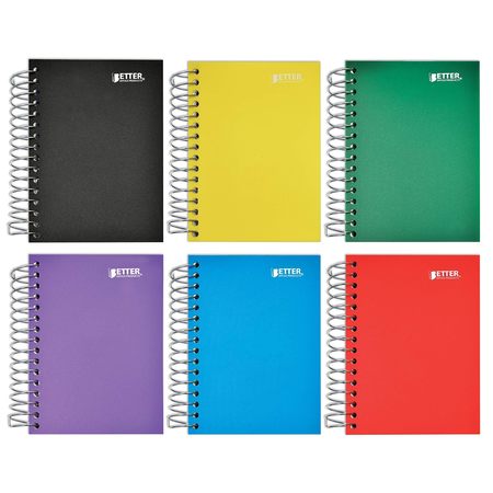 BETTER OFFICE PRODUCTS Spiral Notebook, Sm Fat Book, Plastic Cvrs, 5.5in. x 4in. College Rule, 200 Shts, Asst'd Colors, 6PK 25906